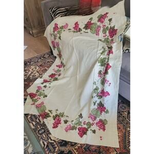 Vtg Fallani & Cohn Belgian linen tablecloth GRAPE ARBOR 50X70 Luther Travis NOS